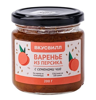 Варенье Вкусвилл из персика с семенами чиа на сиропе из топинамбура 200г