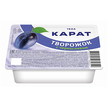 Творожный продукт КАРАТ терм фрукт с наполнителем чернослив м.д.ж. 9% 230гр