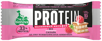Батончик BIONOVA протеиновый малиновый мельфей 50г