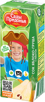 Сок САДЫ ПРИДОНЬЯ д/малышей яблоко/груша с мякотью с 5мес 0,2л т/п