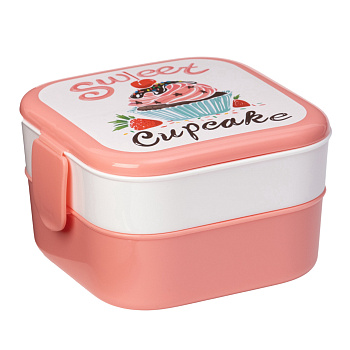 Ланч-бокс 0,4л 12,5*13*8,5см "Капкейки" цвет розовый 6892275