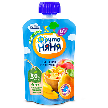 Пюре ФРУТОНЯНЯ салатик из фруктов (4 фрукта) с 6мес 90г д/п