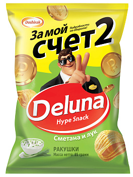Снэки кукурузные DELUNA Ракушки со вкусом сметана и лук 60г
