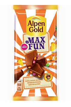 Шоколад ALPEN GOLD Max Fun манго, ананас, маракуйя 140г