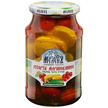 Ассорти МЕЛЕНЪ маринованные кабачки/черри/огурцы 900г с/б