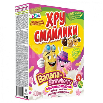 Звездочки кукурузные Хрусмайлики Banana+Strawberry 200г