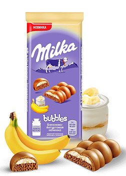 Шоколад MILKA Баблс молочный пористый с бананово-йогуртовой начинкой 87г 