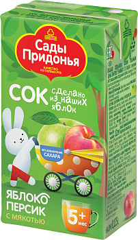 Сок САДЫ ПРИДОНЬЯ д/малышей Яблоко/персик с 5мес 0,125л т/п