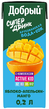 Напиток ДОБРЫЙ Active kid из яблок, апельсина и манго 0,2л т/п