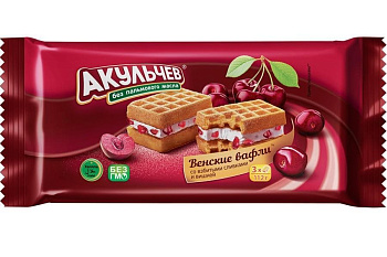 Вафли АКУЛЬЧЕВ венские со взбитыми сливками и вишней 112 г 