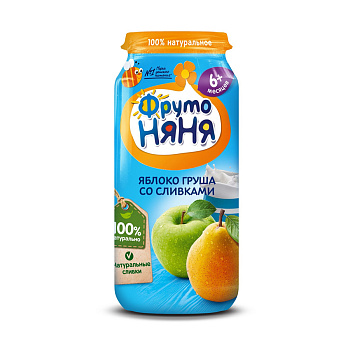 Пюре ФРУТОНЯНЯ из яблок и груш со сливками с 6мес 250г с/б