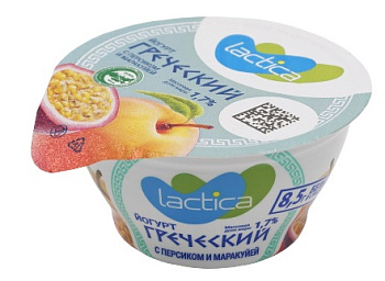 Йогурт греческий LACTICA двухслойный персик-маракуйя 1,7% 130г без ЗМЖ