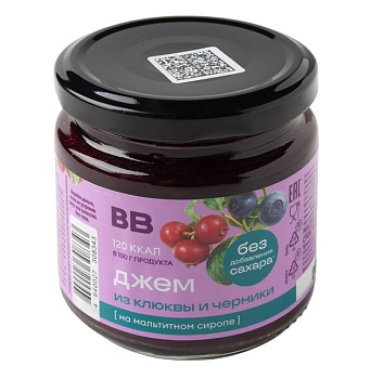 Джем ВКУСВИЛЛ клюквы и черники на Мальтитном сиропе 200г