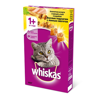 Корм WHISKAS Вкусные подушечки курица/индейка 350г