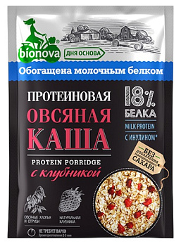 Каша б/п BIONOVA протейновая овсяная с клубникой б/п 40г