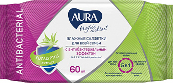 Салфетки влажные AURA Tropic cocktail с антибактериальным эффектом 60шт