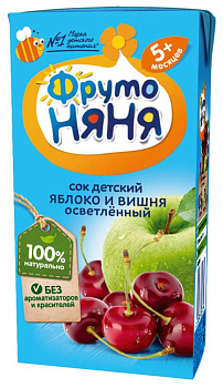 Сок ФРУТОНЯНЯ яблоко/вишня осветл. с 5мес 0,2л т/п