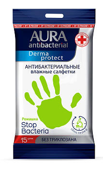 Салфетки влажные AURA антибактер. лимон/ромашка 15шт