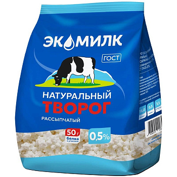 Творог натуральный ЭКОМИЛК рассыпчатый обезжиренный 280г