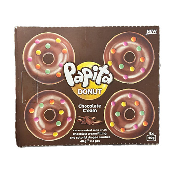 Кекс PAPITA DONUT с какао глазурью, шоколадной начинкой и цветным драже 160г