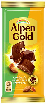 Шоколад ALPEN GOLD молочный соленый миндаль/карамель 80г