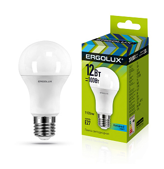 Лампа светодиод Еrgolux LED-А60-12W-E27-4K 12Вт 220В 4500К ЛОН холод свет 100Вт 