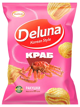 Снэки кукурузные DELUNA Ракушки со вкусом краба 60г