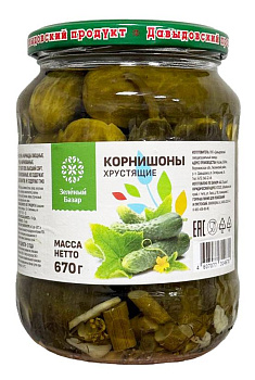 Огурцы ЗЕЛЁНЫЙ БАЗАР корнишоны ГОСТ в/с  6-9 см 670гр