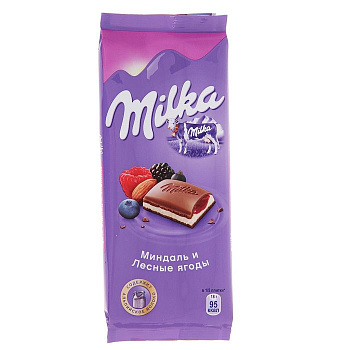 Шоколад MILKA молочный Миндаль и лесные ягоды 85/90г 