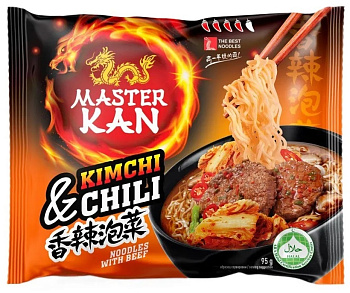 Лапша б/п МАСТЕР КАН Kimchi Chilli пакет с говядиной 95г