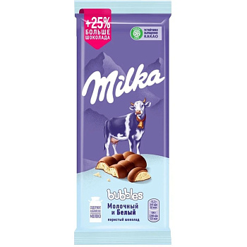 Шоколад MILKA Баблс молочный с начинкой из пористого белого шоколада 95г