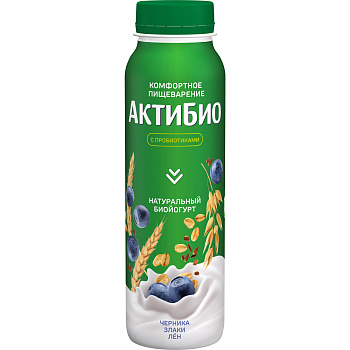 Биойогурт АктиБио питьевой черника-5злаков-сем.льна 1,6% 260г без ЗМЖ