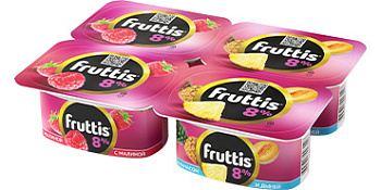 Йогуртовый продукт без ЗМЖ FRUTTIS суперэкстра 8% мал/анан-дын ванночка 115г