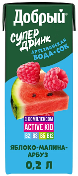 Напиток ДОБРЫЙ Active kid из яблок, малины и арбуза 0,2л т/п