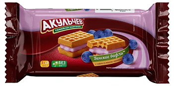 Вафли АКУЛЬЧЕВ Венские с суфле со вкусом черники 105г 