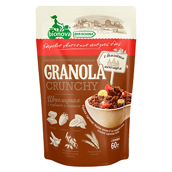 Мюсли BIONOVA Crunchy шоколадные с клубникой и бананом 60 г