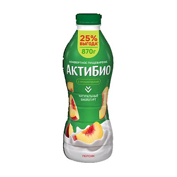 Биойогурт АктиБио питьевой персик 1,5% 870г без ЗМЖ