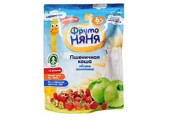 Каша ФРУТОНЯНЯ молочная пшеничная яблоко земляника с 6мес 190/200г пауч 