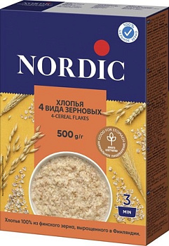 Хлопья NORDIC 4-х зерновые 500г 