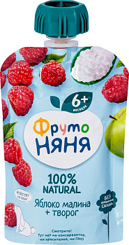 Пюре ФРУТОНЯНЯ из яблок и малины с творогом с 6мес 90г д/п