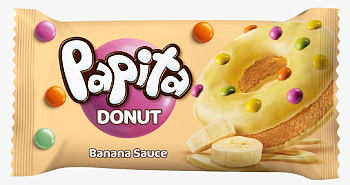 Кекс PAPITA  DONUT с какао-глазурью,банановый начинкой и цветным драже 40г
