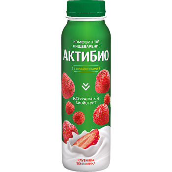 Биойогурт АктиБио питьевой клубника-земляника 1,5% 260г без ЗМЖ