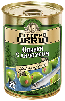 Оливки FILIPPO BERIO с анчоусом 300г ж/б
