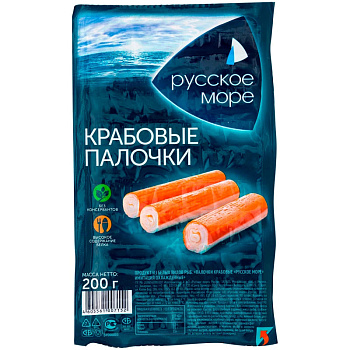 Крабовые палочки РУССКОЕ МОРЕ охлажденные 200г в/у 
