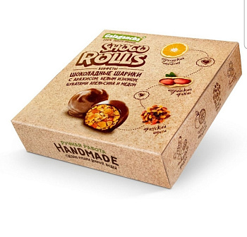 Конфеты БИОЛОДЖИК Shoco Rolls с арахисом, изюмом, цукатами апельсина и медом 135г