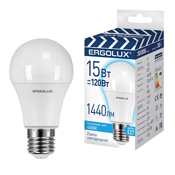 Лампа светодиодн Ergolux LED-А60 15Вт Е27 4500К ЛОН холод св 1*10 (973) 