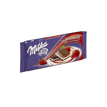 Шоколад MILKA с двухслойной начинкой клубника со сливками 80г 