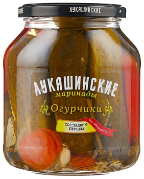 Огурчики Лукашинские марин. по-домашнему со сладким перцем 670г с/б