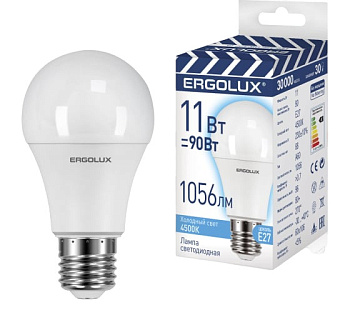 Лампа светодиод Ergolux  LED-А60 11Вт Е27 4500К ЛОН (60Вт) холодный свет