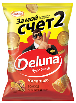 Снэки кукурузные DELUNA Ракушки со вкусом чили тако 60г